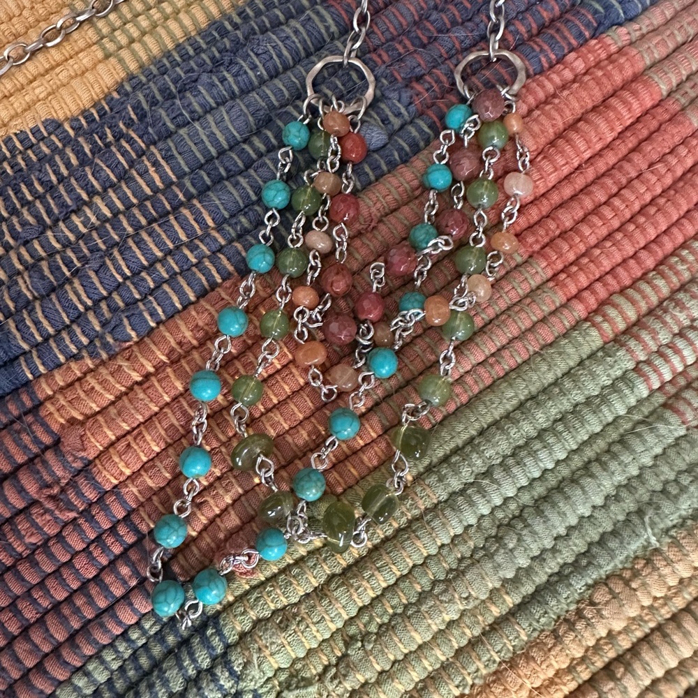 Beautiful New Turquoise, Green and Pink Beaded Necklace